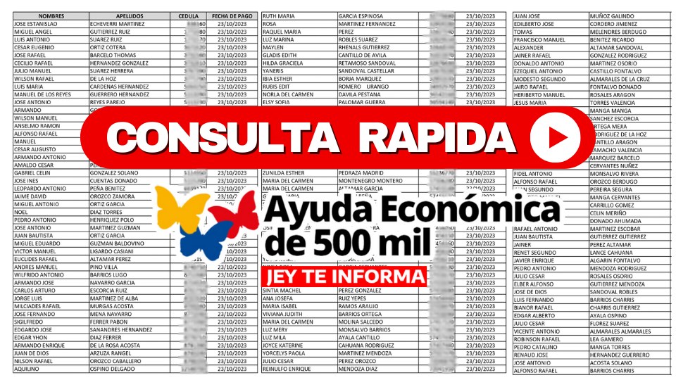 Consulta Rápida Ayuda Económica de 500 mil: Listados de Beneficiarios Solicitados con Urgencia JEY TE INFORMA