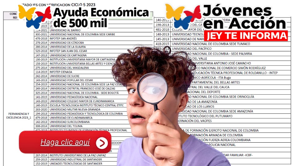Jóvenes en Acción: Listados de Beneficiarios de la Ayuda Económica de 400 mil y 600 mil con Permanencia y Excelencia JEY TE INFORMA