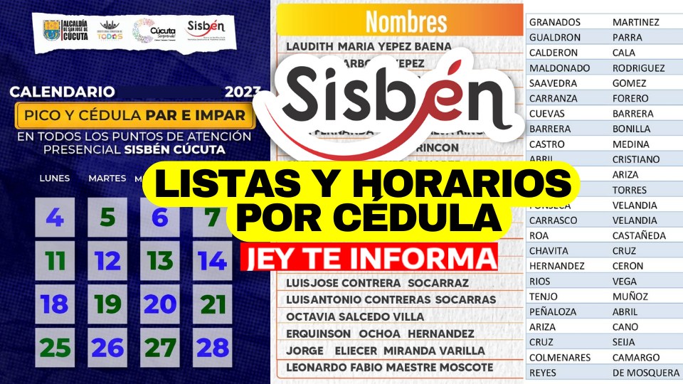 Calendario del Sisbén por Pico y Cédula y Listados Solicitados en Octubre Jey te informa