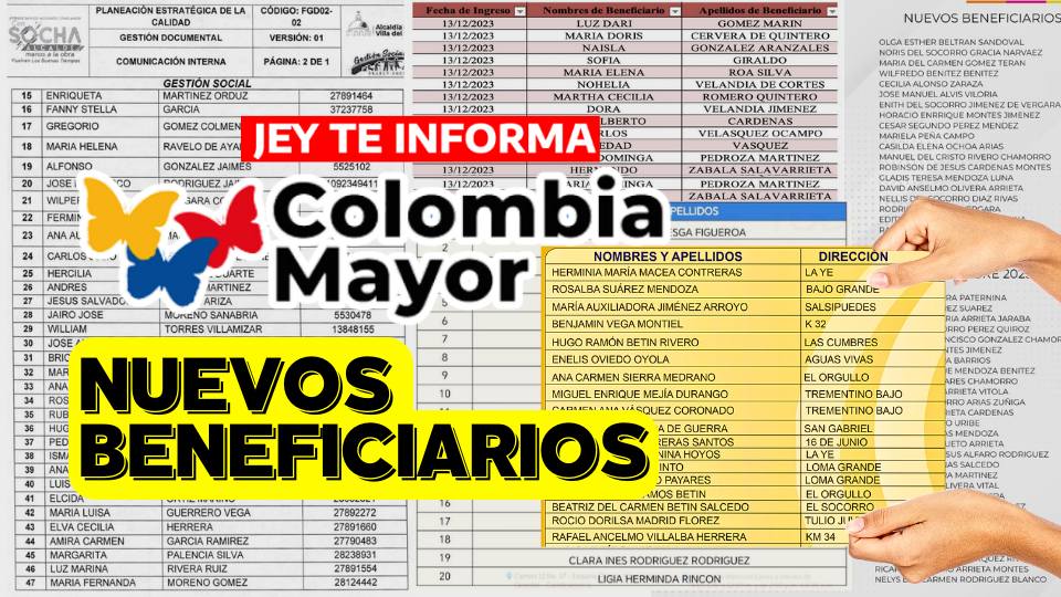 Jey te informa Nuevos Listados de Beneficiarios del Subsidio Colombia Mayor en Diciembre de 2023 JEY TE INFORMA