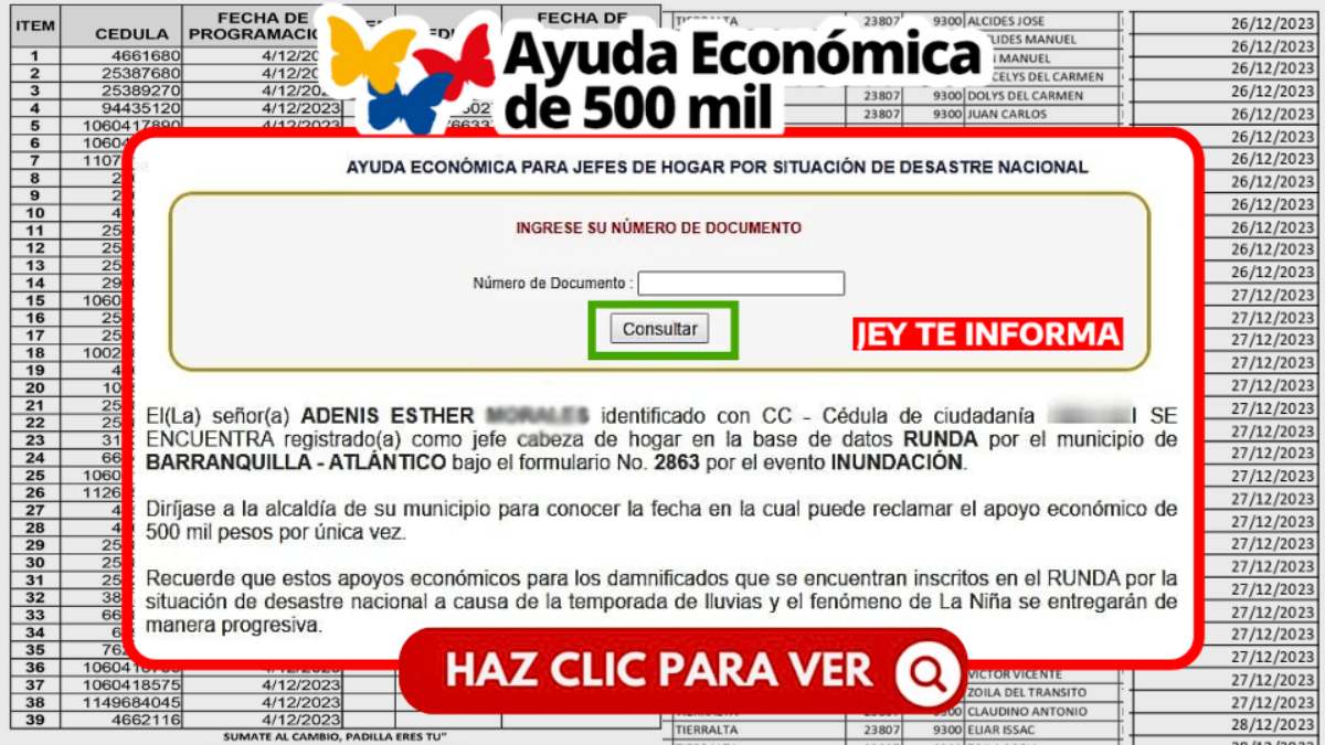 Nuevos Listados de Beneficiarios de la Ayuda Económica de 500 mil Pesos Colombianos JEY TE INFORMA