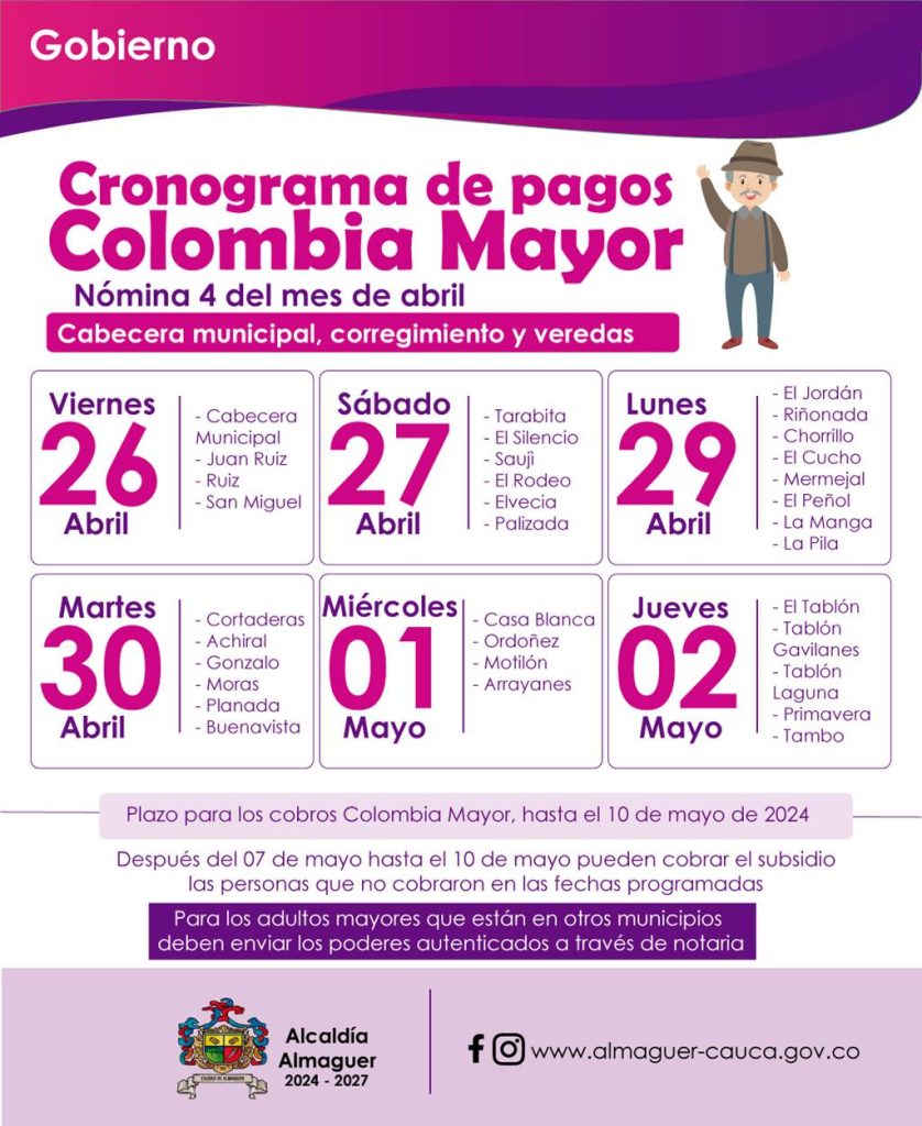 CRONOGRAMA DE PAGO COLOMBIA MAYOR 2024