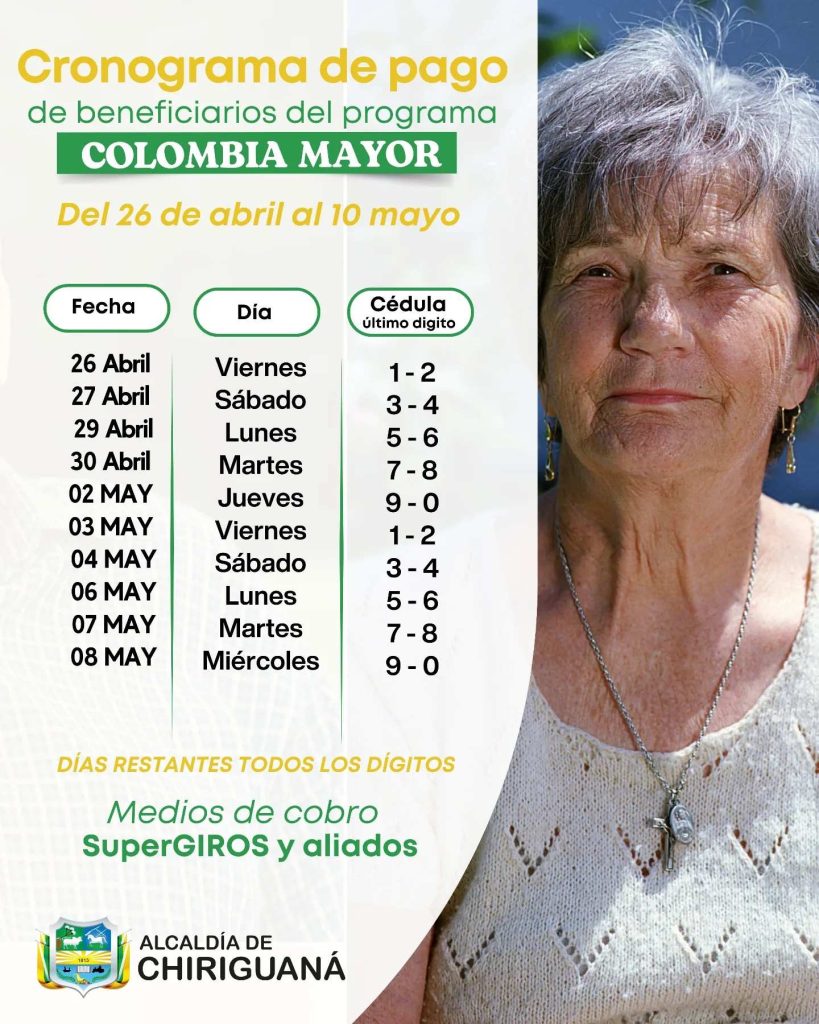 CRONOGRAMA DE PAGO DEL SUBSIDIO COLOMBIA MAYOR