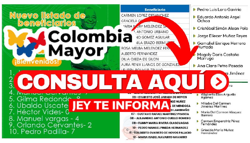 Listados de Beneficiarios del Subsidio Colombia Mayor con Pago desde el 4 de Abril JEY TE INFORMA