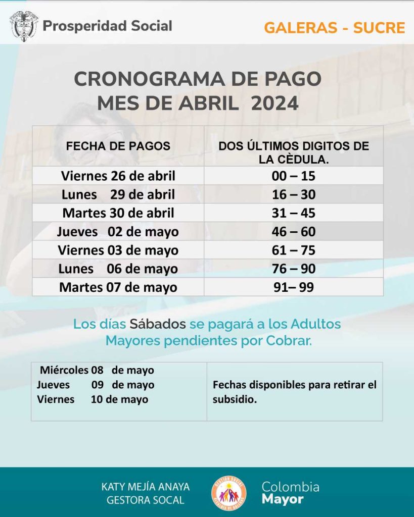 CRONOGRAMA DE PAGO COLOMBIA MAYOR 2