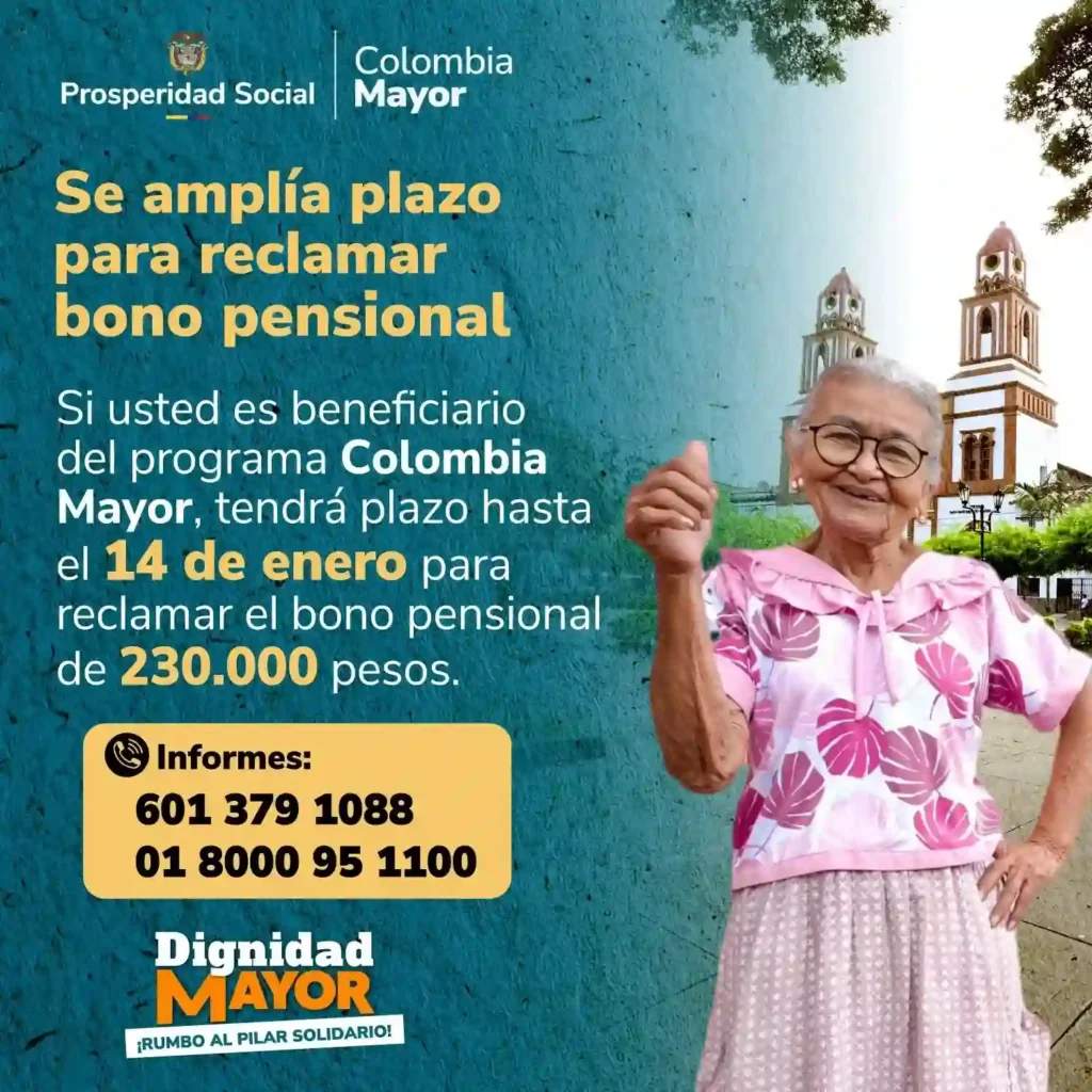 Amplían fecha de pago del Subsidio Colombia Mayor