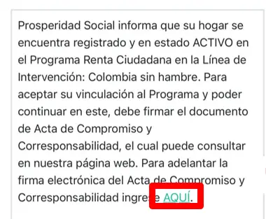 pantallazo del sistema de consulta de Prosperidad Social