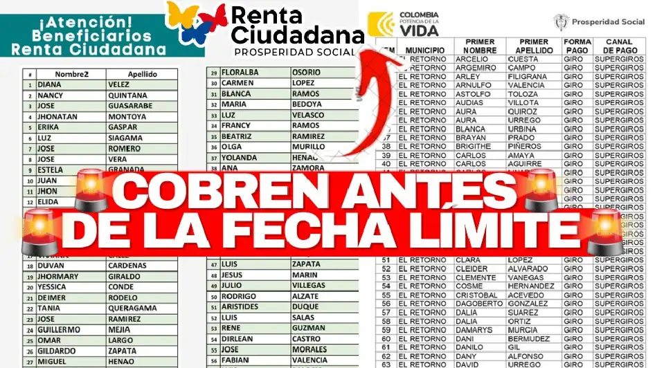 listados con nombres de beneficiarios