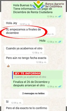 mensaje de texto vía WhatsApp