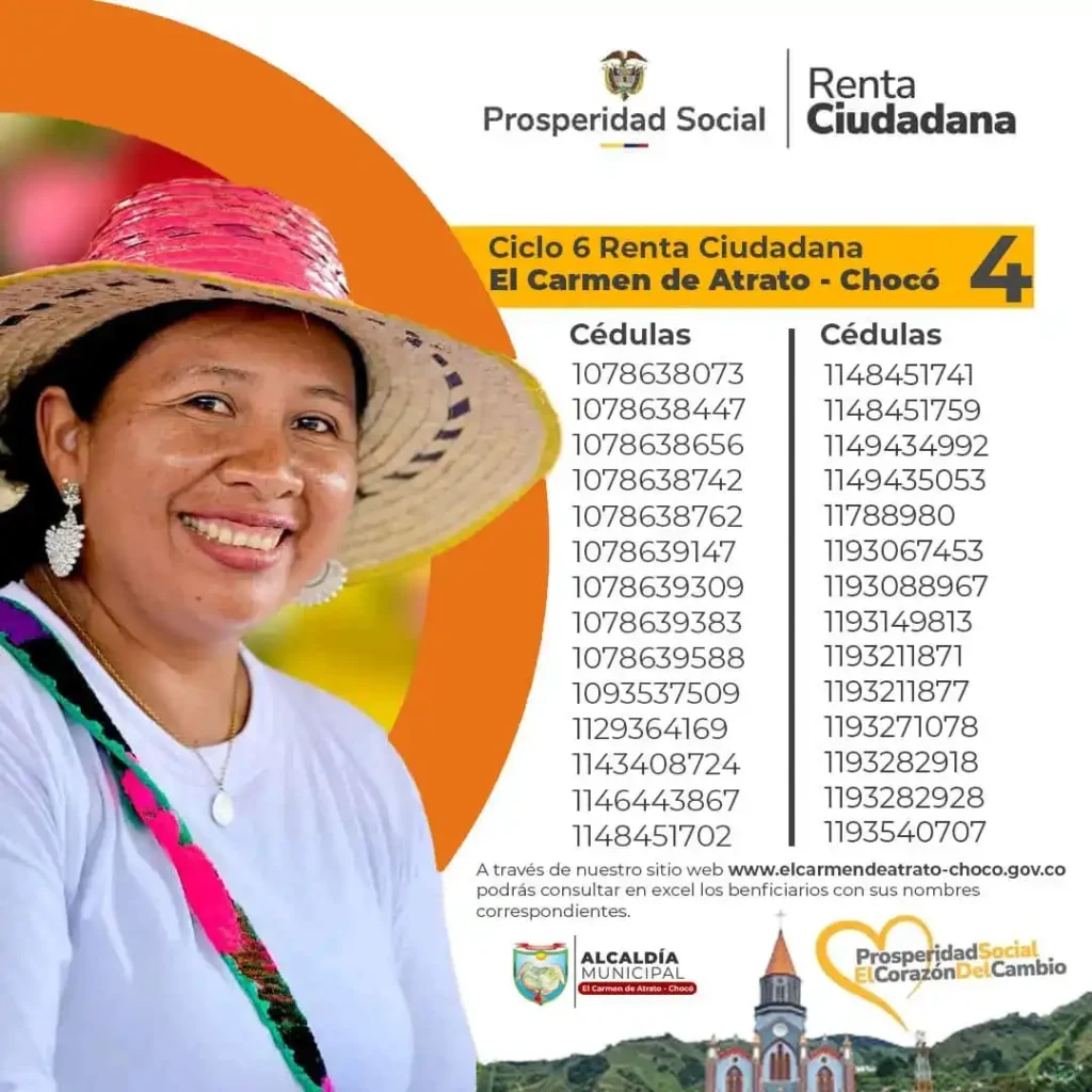 beneficiario Renta Ciudadana Alcaldia de Chiquiza San Pedro de Iguaque