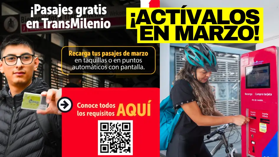 Transmilenio SA, mujer recargando pasajes y joven con la tarjeta.