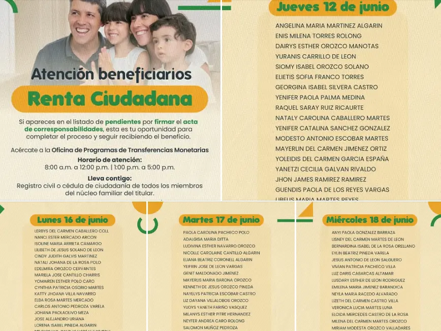 Cronograma de Renta Ciudadana para Firmar el Acta de Compromiso en Junio 2025 4 BENEFICIRIOS Y CRONOGRAMAS RENTA CIUDADANA