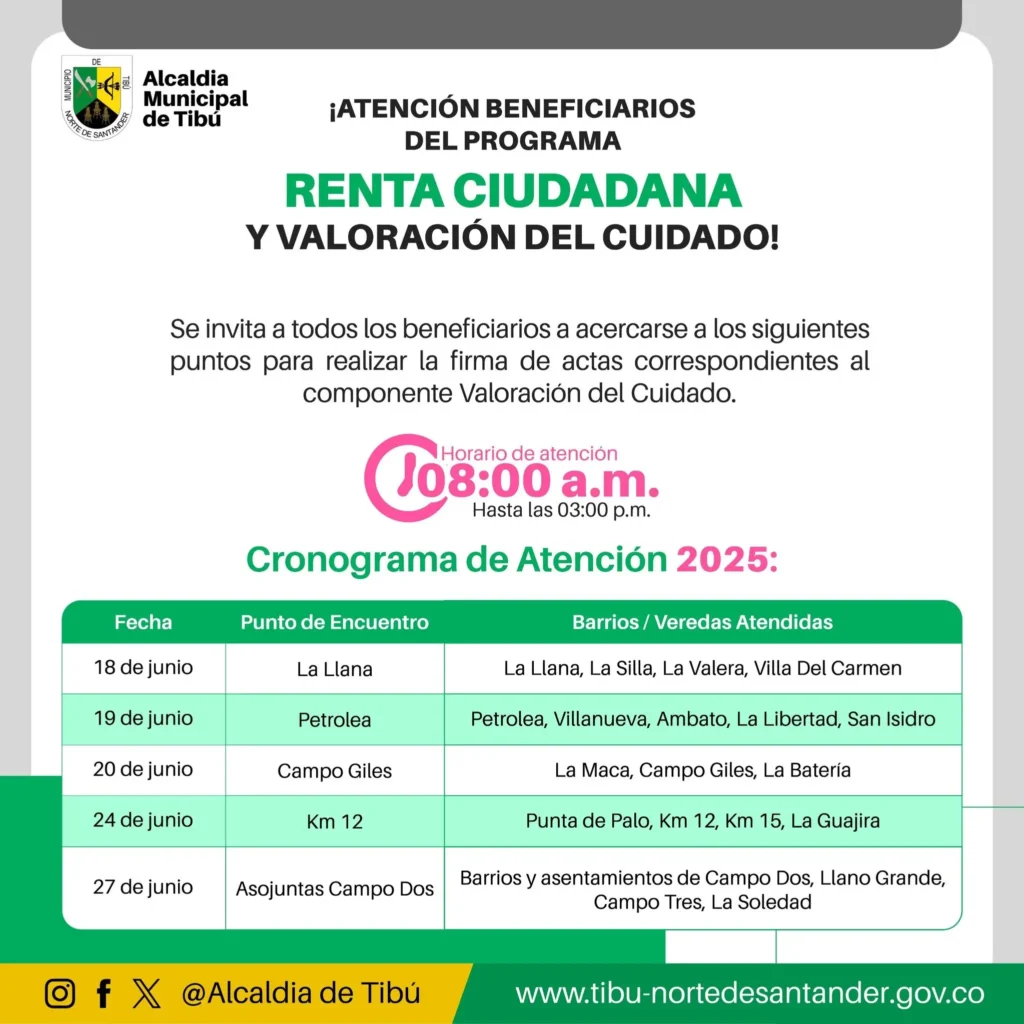 Cronograma de Renta Ciudadana para Firmar el Acta de Compromiso en Junio 2025 3 Cronograma de Renta Ciudadana para Firmar el Acta