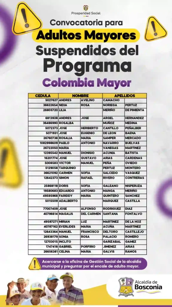 Urgente: Miles de Beneficiarios Suspendidos No Recibirán el Aumento de Colombia Mayor 4 Beneficiario Adulto Mayor Alcaldia Bosconia