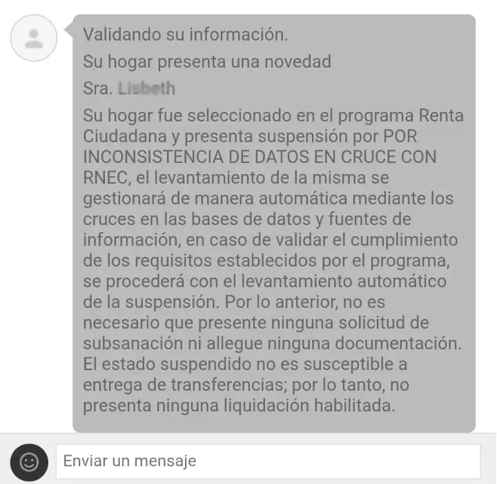 ¿Suspendieron tu Renta Ciudadana? Aprende a Resolverlo de Inmediato 2 Suspendieron tu Renta Ciudadana ejemplo suspendida
