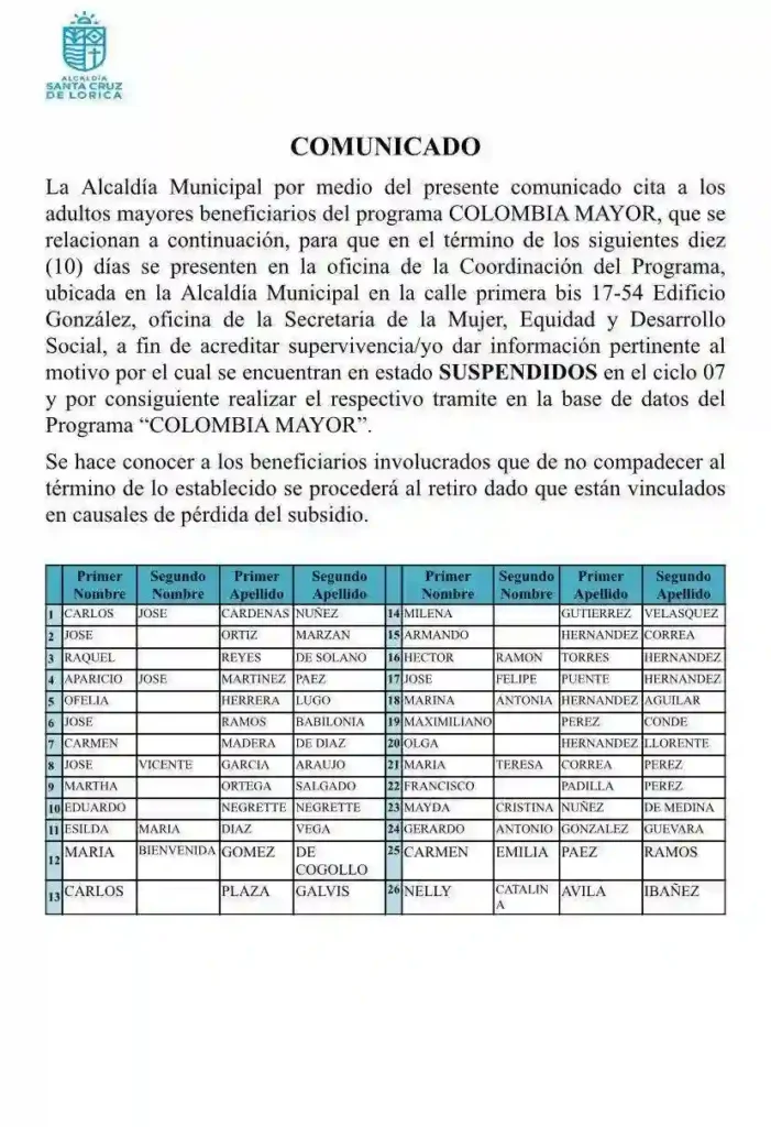 Urgente: Miles de Beneficiarios Suspendidos No Recibirán el Aumento de Colombia Mayor 3 beneficiarios Colombia Mayor alcaldia