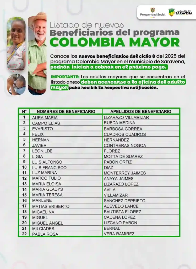 Beneficiarios Colombia Mayor Saravena Arauca