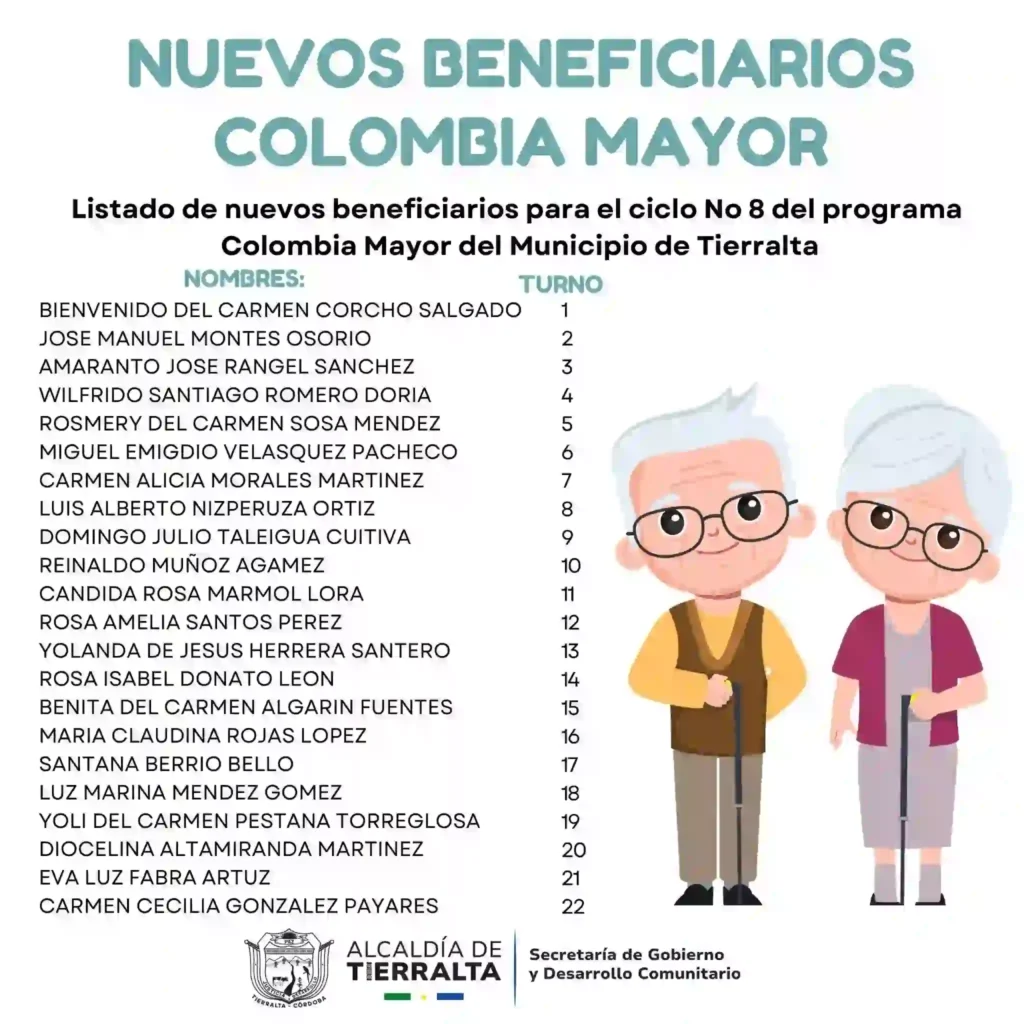 Municipio de Tierralta Nuevos Beneficiarios del Subsidio Colombia Mayor