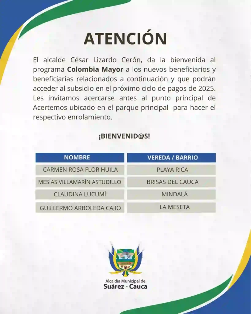 Subsidio para el grupo A del Sisben Cauca