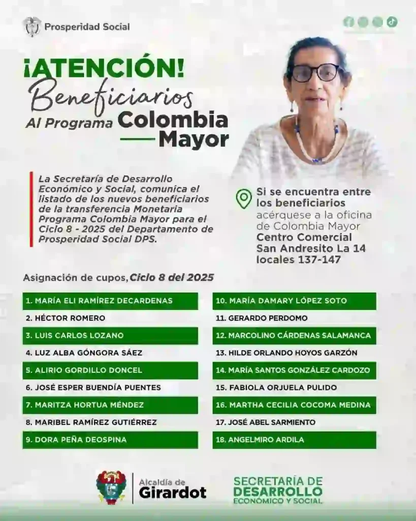 beneficiarios del subsidio Colombia Mayor en Girardot