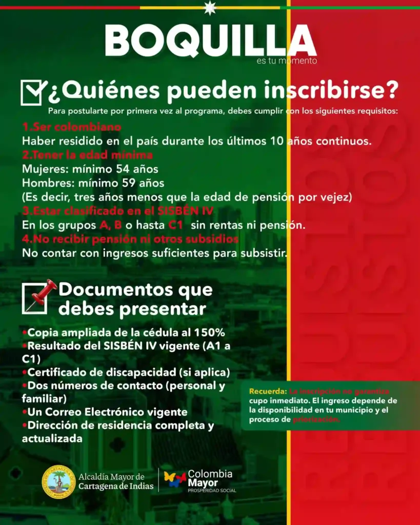 cupos para inscribirse en Colombia Mayor