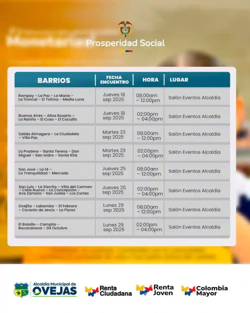 Fechas y Ubicaciones de los Encuentros Comunitarios para Beneficiarios de Subsidio 2025 2 Alcaldia De Ovejas Sucre