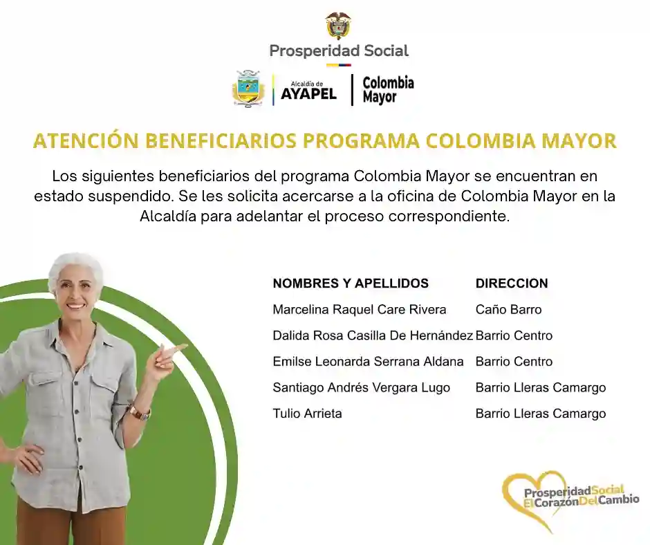 beneficiarios suspendidos Colombia Mayor alcaldia