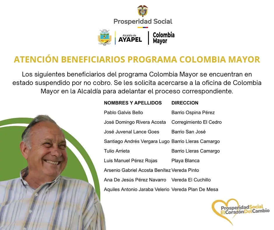 ¿Está su Nombre en la Lista de Suspendidos o Retirados del Subsidio Colombia Mayor? 2 retirados del subsidio Colombia Mayor