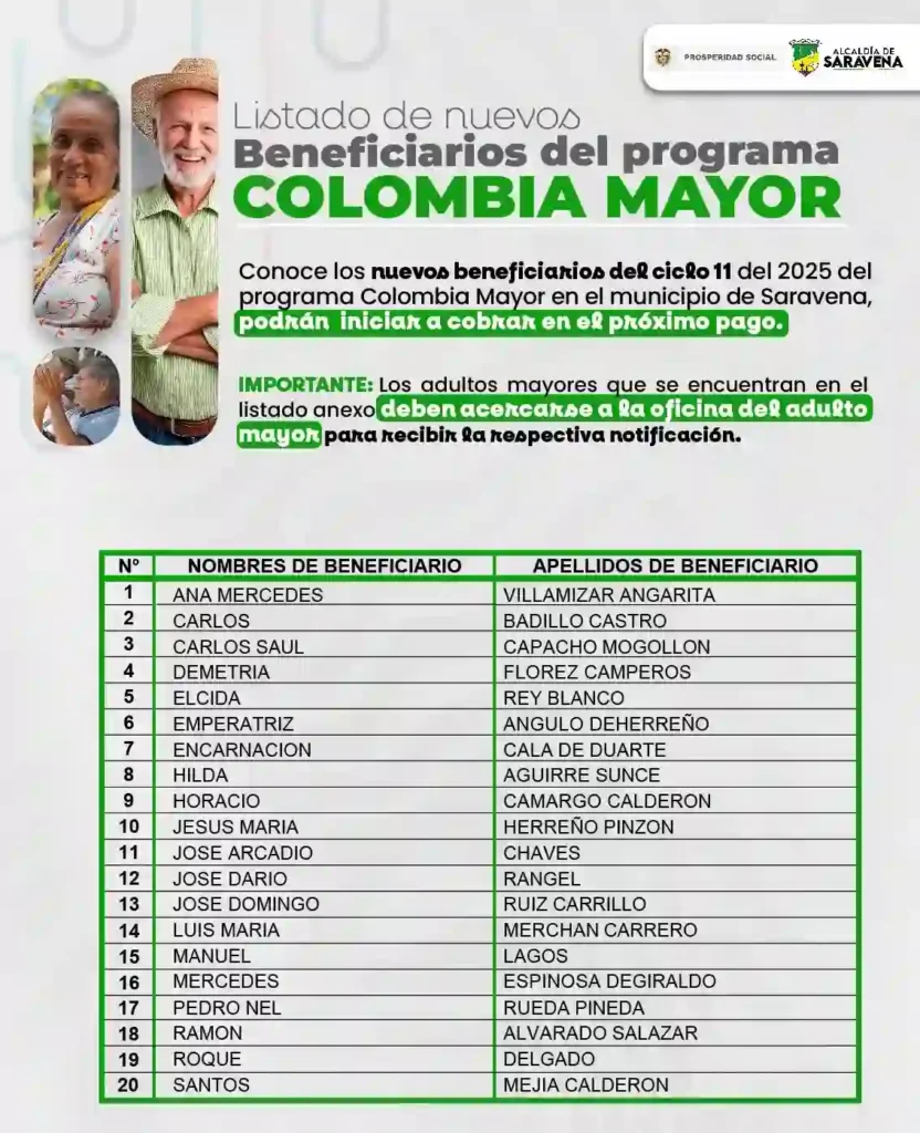 ¡Atención! Hacen oficial la entrada de nuevos beneficiarios Colombia Mayor en noviembre 2 Beneficiarios Colombia Mayor Saravena