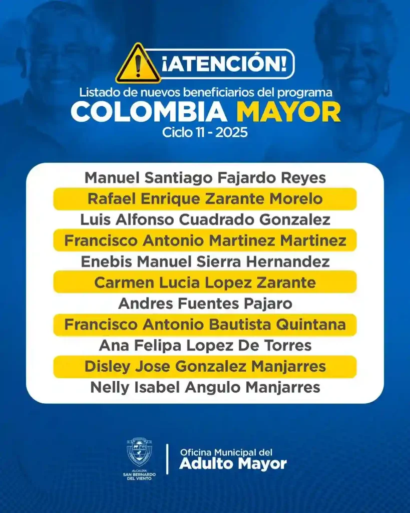 Alcaldia de San Bernardo del Viento beneficiarios Colombia Mayor
