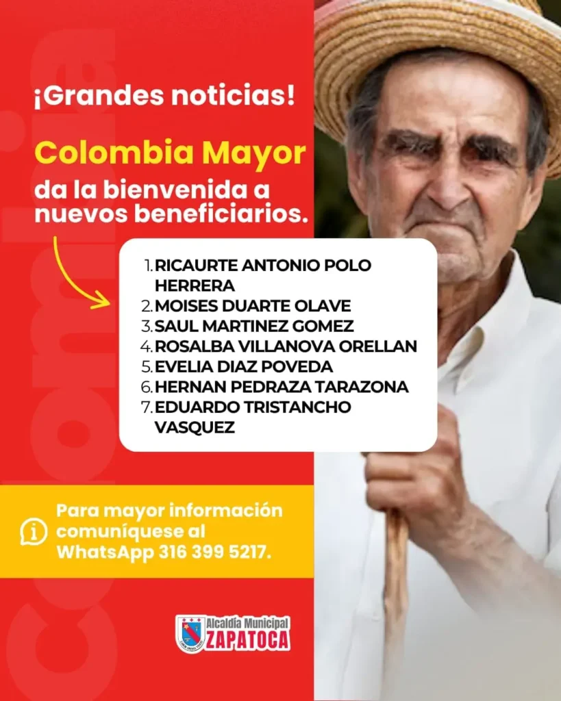 beneficiarios Colombia Mayor Alcaldia de Zapatoca