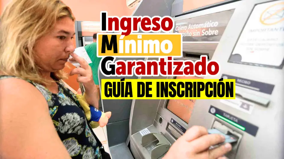 Descubre cómo acceder al Ingreso Mínimo Garantizado, mujer en cajero automático.