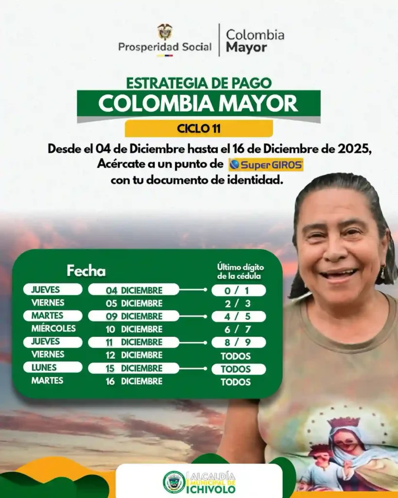 Cronograma pico y cédula en diciembre: consulta el día de pago del subsidio Colombia Mayor 9 cronograma pico y cedula Alcaldia Municipal de Chivolo