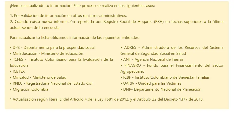 actualizacion en la ficha Sisben