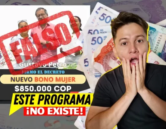 Captura de pantalla de mensaje de WhatsApp promociona un supuesto ‘Bono Mujer de 850 mil pesos’