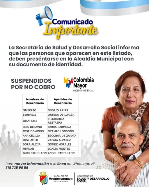 Alcaldia de Ansermanuevo beneficiarios suspendidos