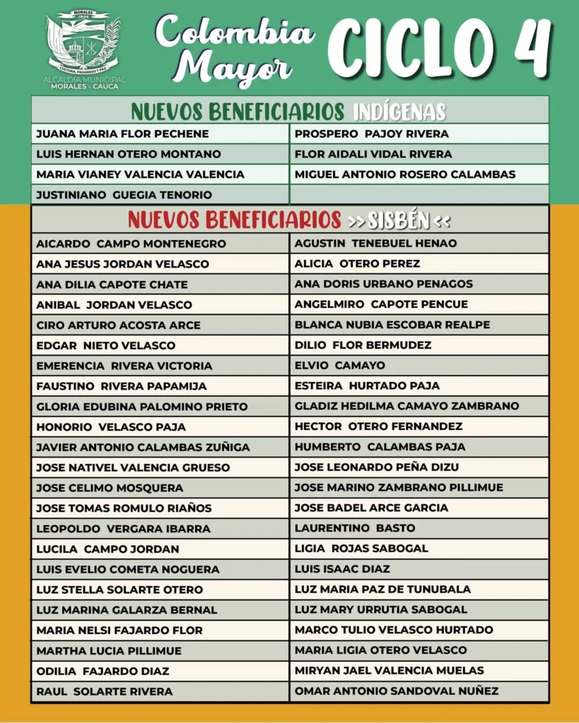 Nuevos beneficiarios Alcaldia de Morales Cauca