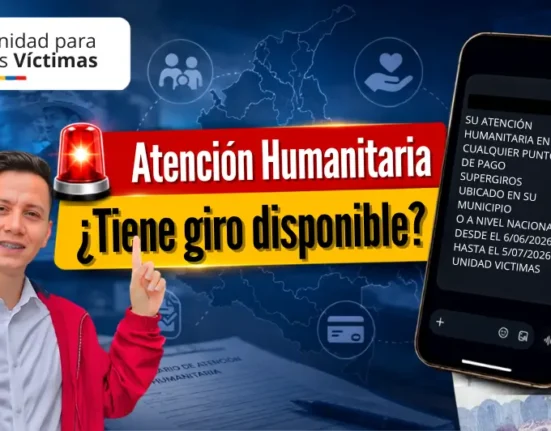 Mensaje de notificación sobre cobro de Atención Humanitaria para víctimas en punto de pago autorizado.