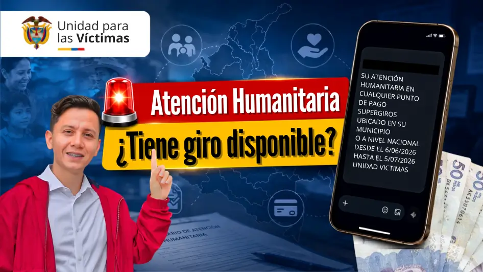 Mensaje de notificación sobre cobro de Atención Humanitaria para víctimas en punto de pago autorizado.