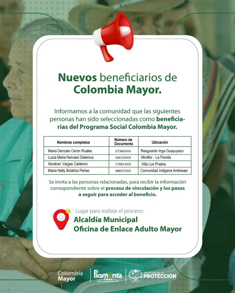 Atención: publican nuevos nombres de beneficiarios Colombia Mayor 4 clipboard image 1784317141