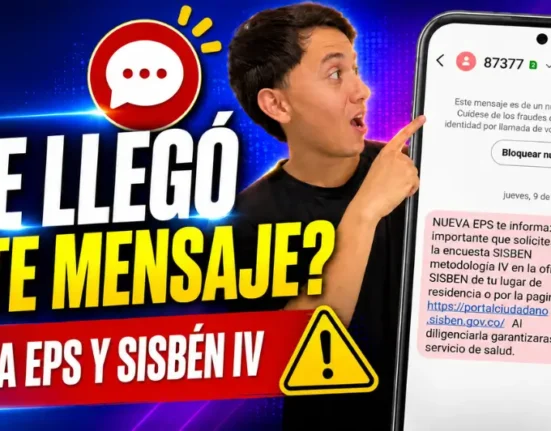 Mensaje de Nueva EPS sobre Sisbén IV enviado desde el número 87377 a algunos afiliados.