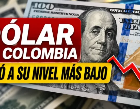 Precio del dólar en Colombia cayó a su nivel más bajo, representado con un billete de 100 dólares y una flecha descendente.